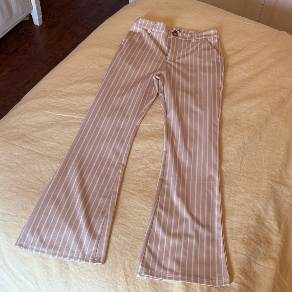 Vrg Grl Redberry Striped Beige Flare Pants